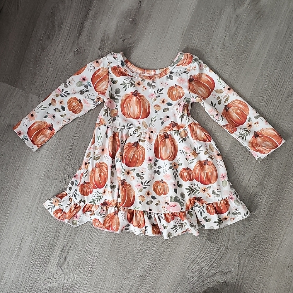 Pumpkin Print Long Sleeve Dress